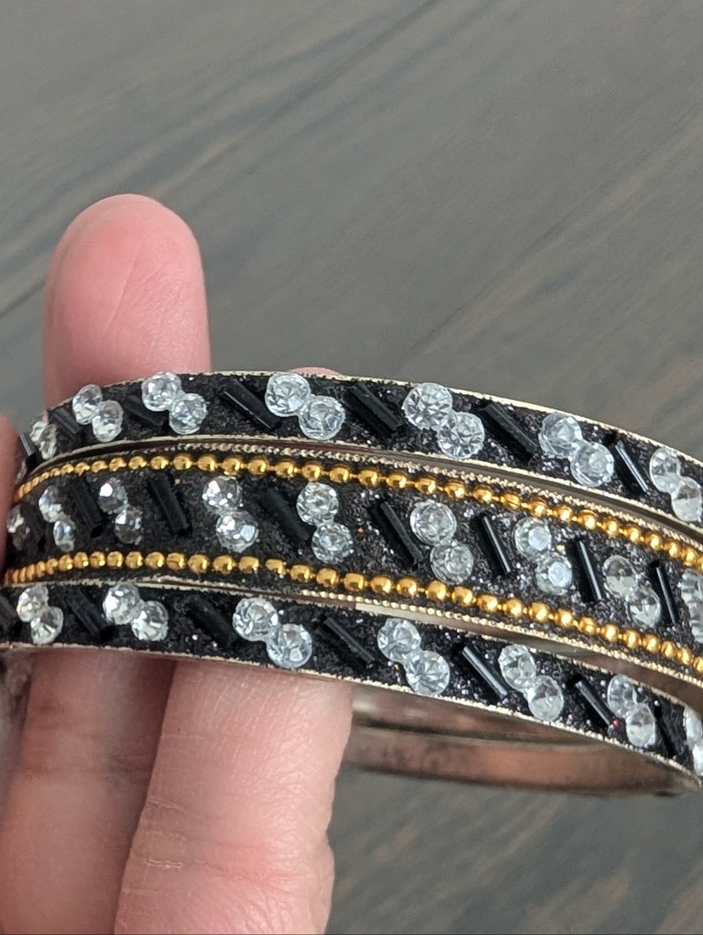 Women's Pakistani Indian Metal Bangles Set, Black/Silver/Gold - Picture 5 of 5